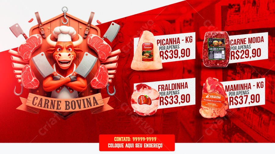 Banner Carne Bovina Açougue Promoção PSD Editável