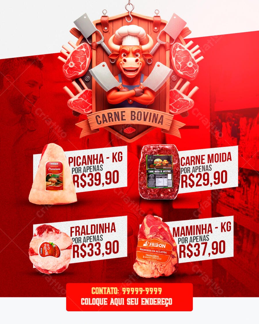 Flyer Açougue Carne Bovina Ofertas PSD Editável