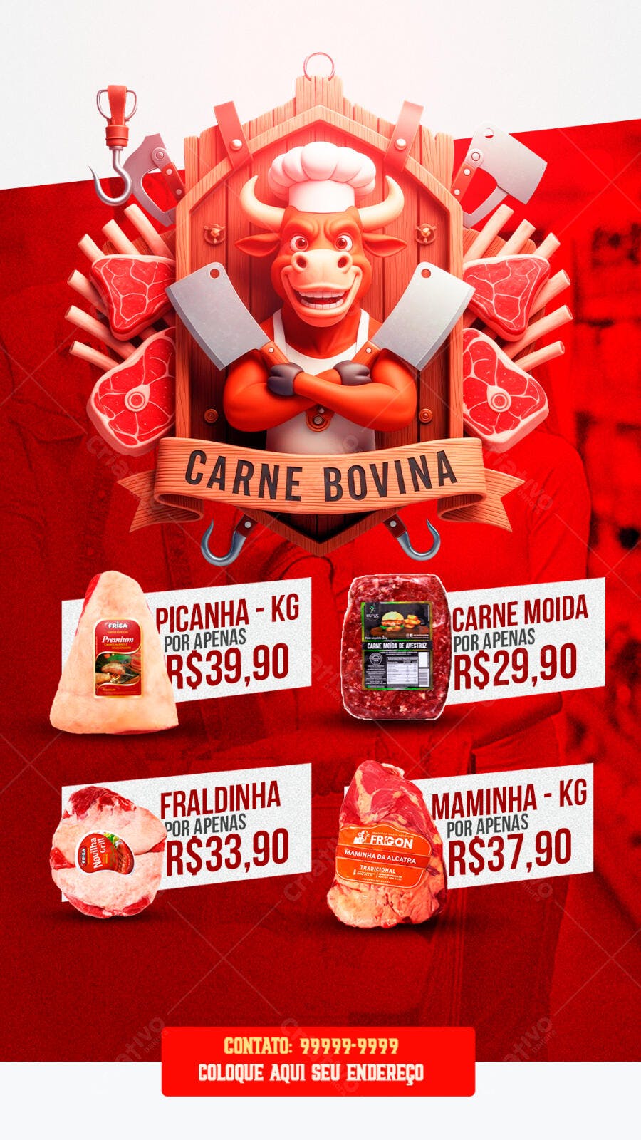 Post Instagram Açougue Carne Bovina Oferta PSD Editável