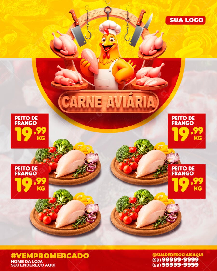 Flyer Promoção Carne Aviária Supermercado PSD Editável