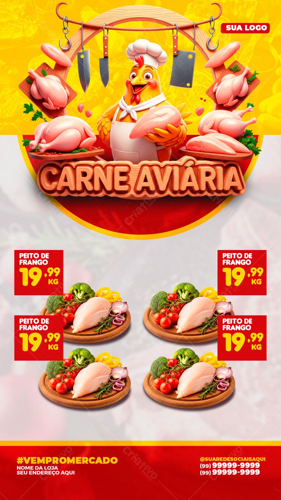 Flyer Carne Aviária Supermercado Promoção PSD Editável