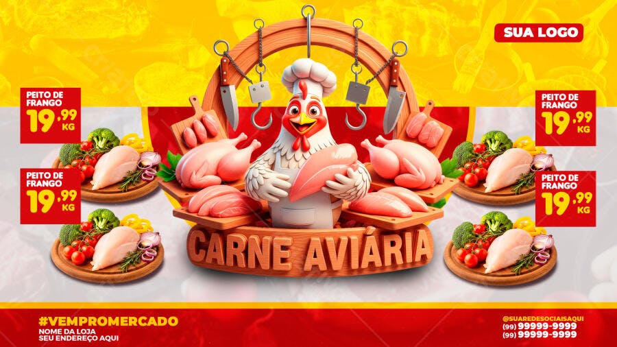 Flyer Carne Aviária Frango Promoção PSD Editável