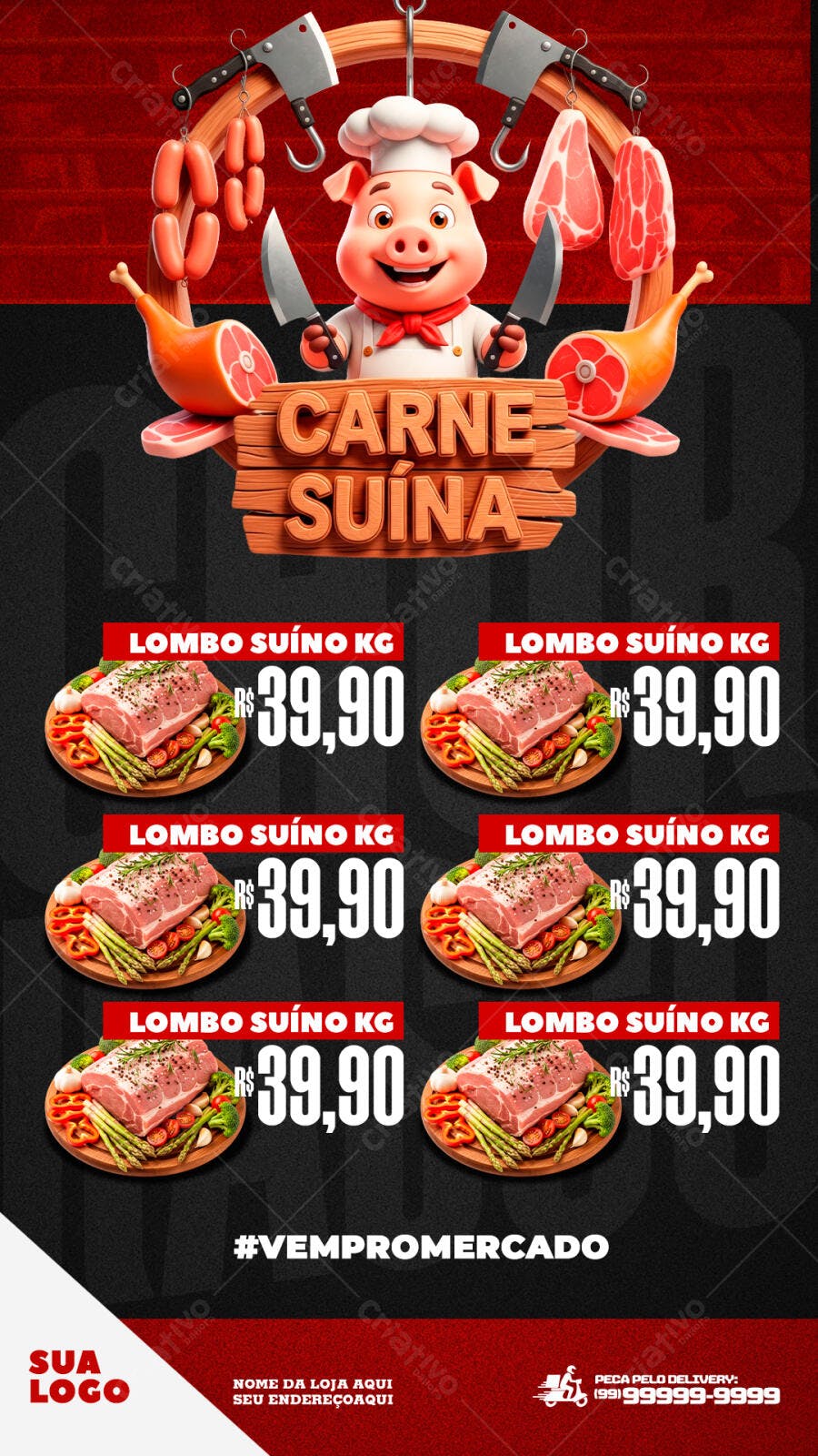 Post Instagram Carne Suína Açougue PSD Editável