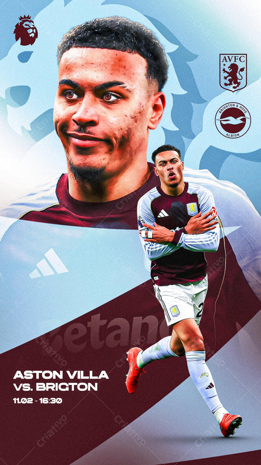 Post Instagram Futebol Aston Villa vs Brighton PSD Editável