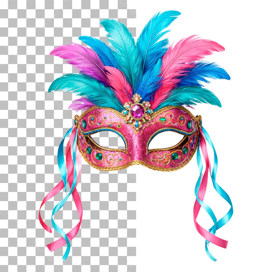 Foto Recortada Máscara Carnaval Penas Coloridas PNG Fundo Transparente