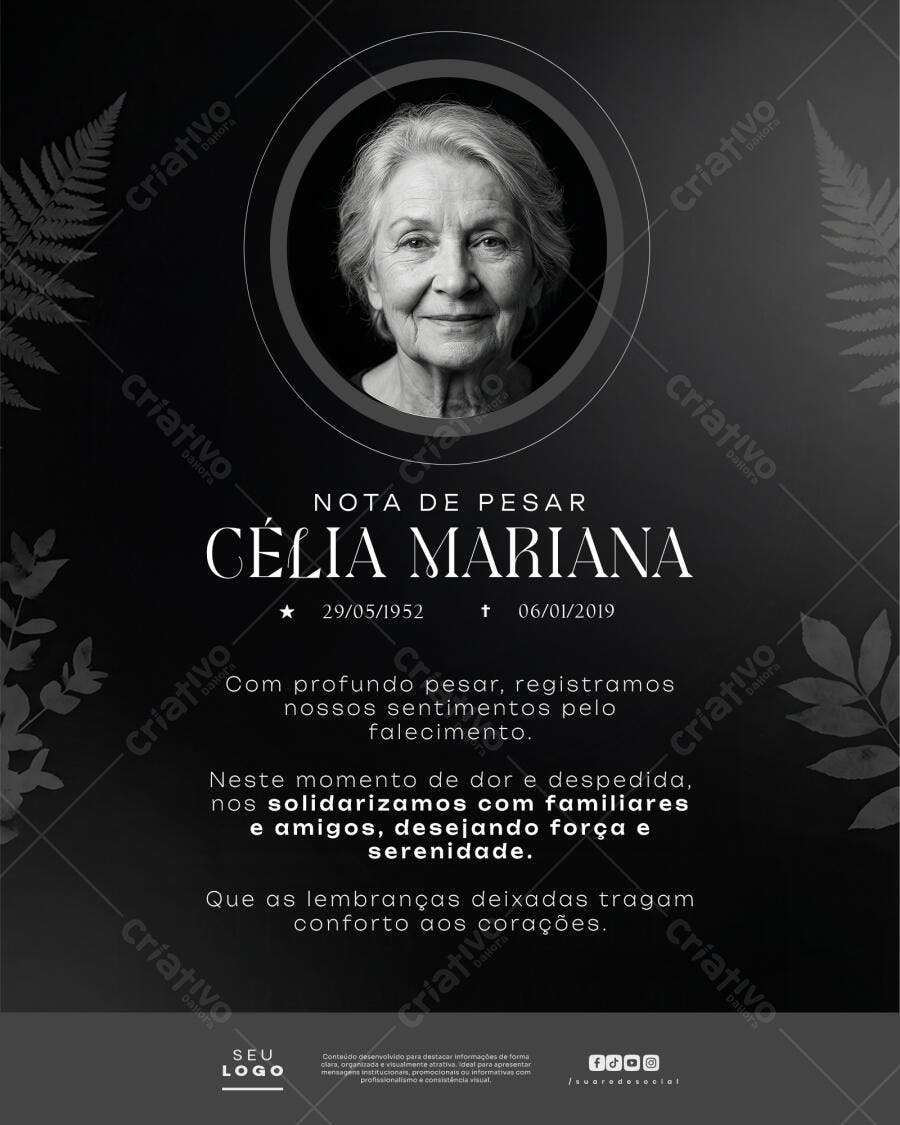 Nota de Pesar Luto Funerária PSD Editável
