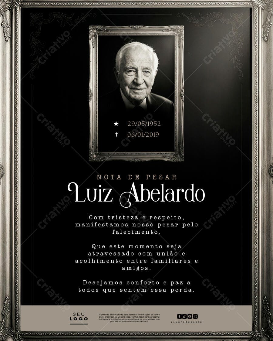 Nota de Pesar Luto Funerária PSD Editável