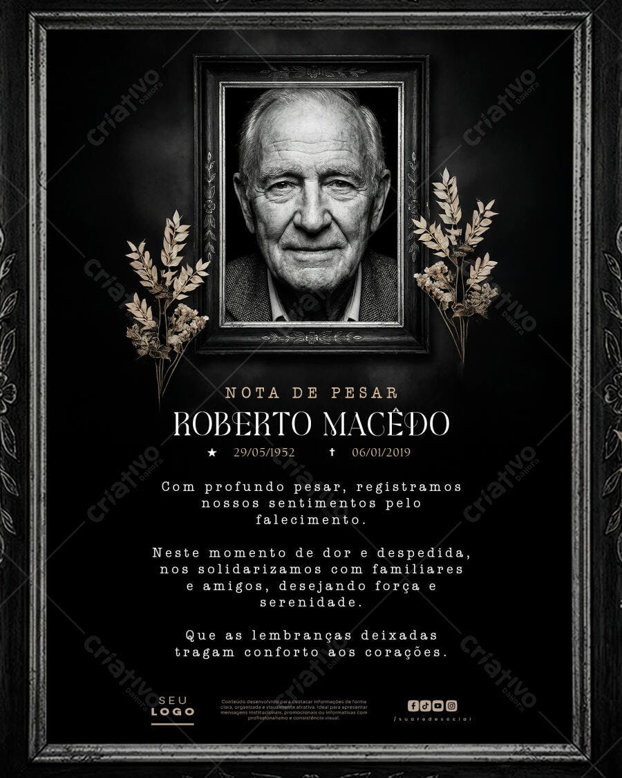 Nota de Pesar Luto Funerária PSD Editável