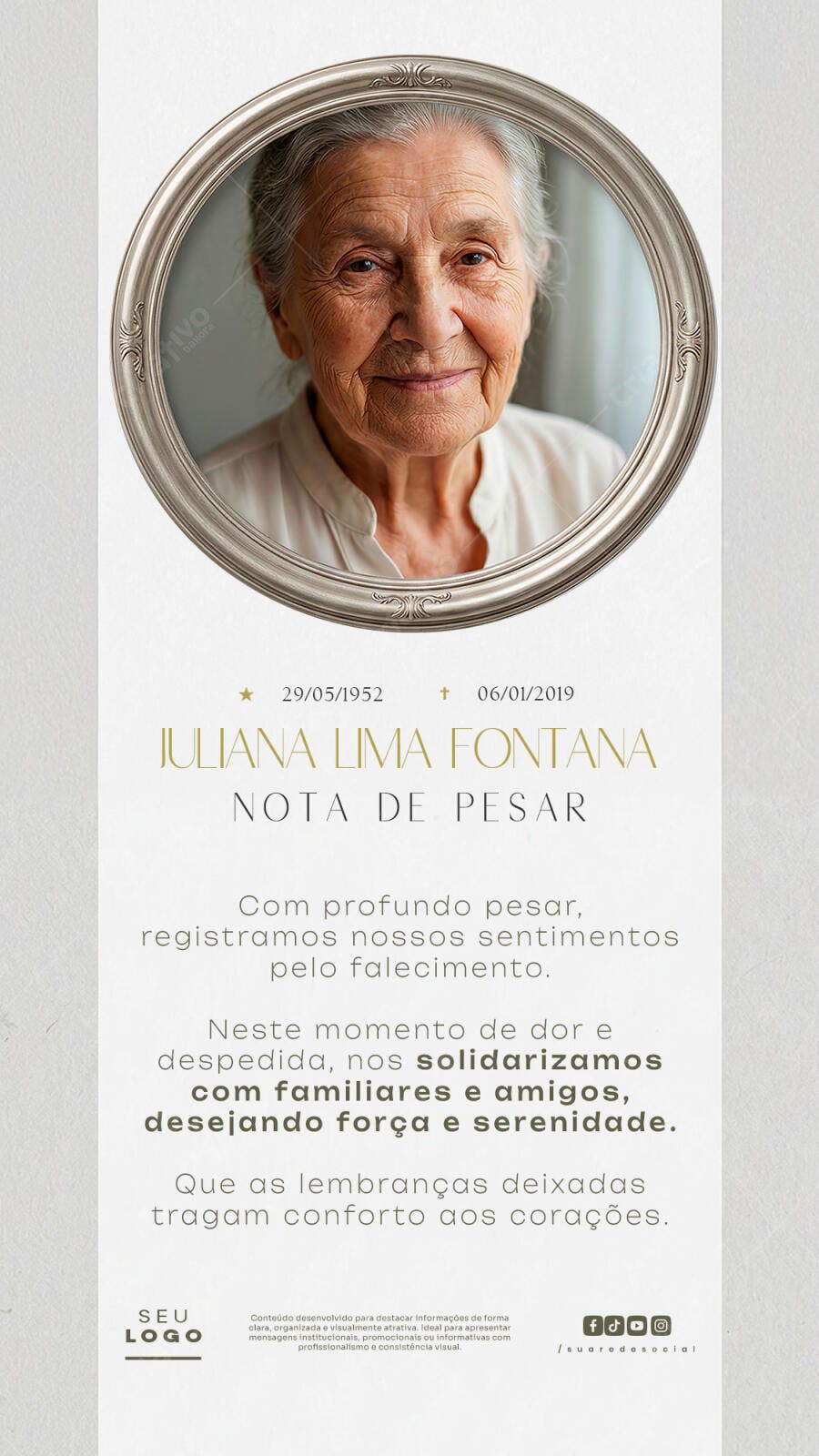 Nota de Pesar Falecimento Luto PSD Editável