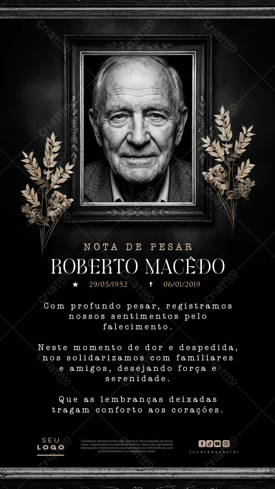 Nota de Pesar Luto Funeral PSD Editável