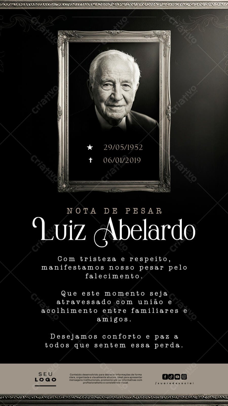 Nota de Pesar Luto Funeral PSD Editável