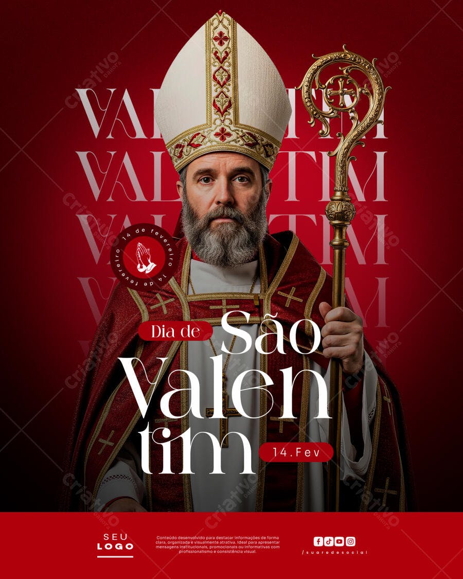 Post Instagram Dia de São Valentim 14 de Fevereiro PSD Editável