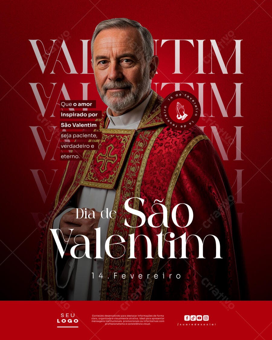 Post Instagram Dia de São Valentim 14 de Fevereiro PSD Editável