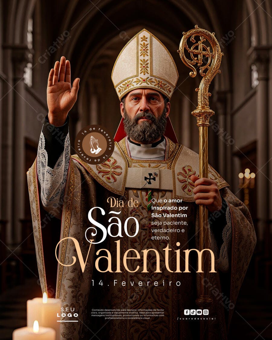 Post Instagram Dia de São Valentim 14 de Fevereiro PSD Editável