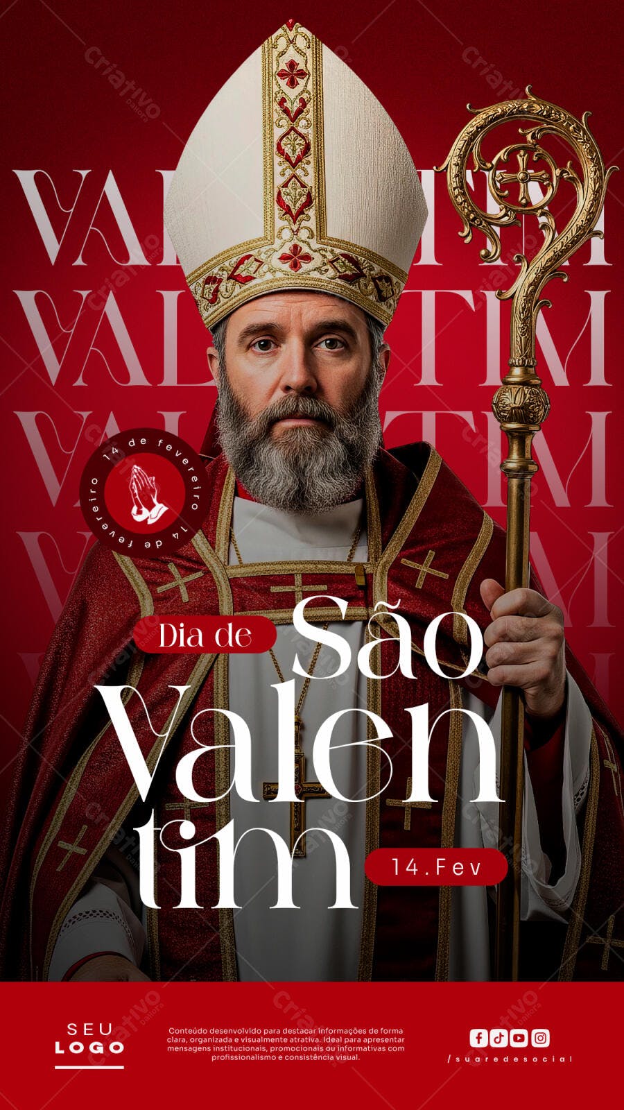 Post Instagram Dia de São Valentim 14 de Fevereiro PSD Editável