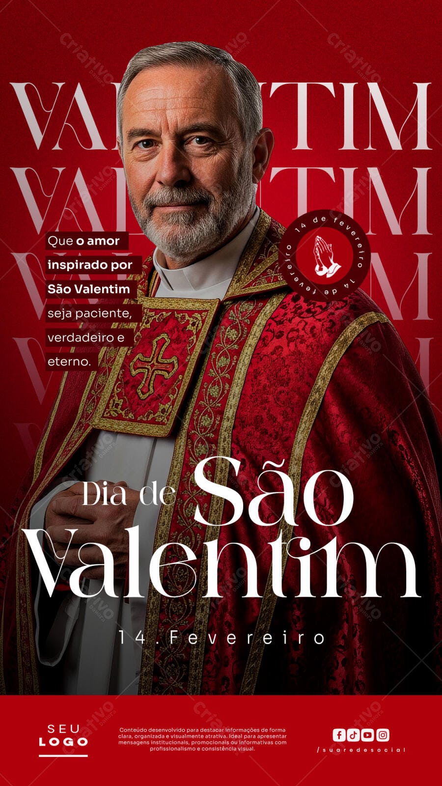 Post Instagram Dia de São Valentim 14 de Fevereiro PSD Editável
