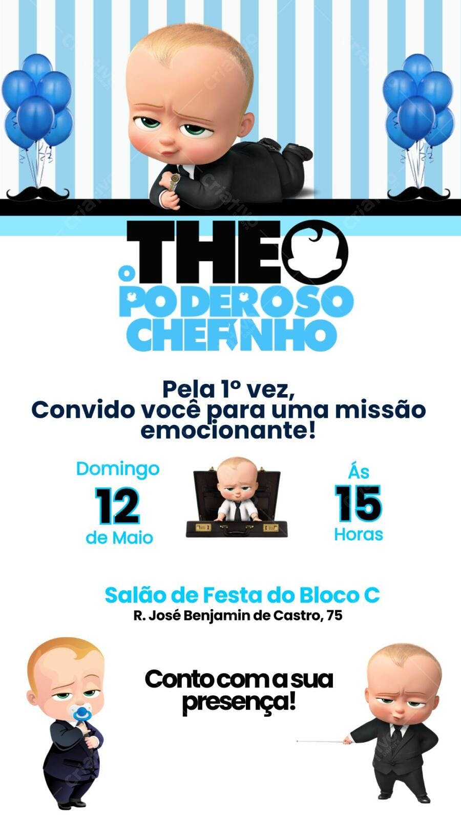 Convite Aniversário O Poderoso Chefinho 1 Ano Editável