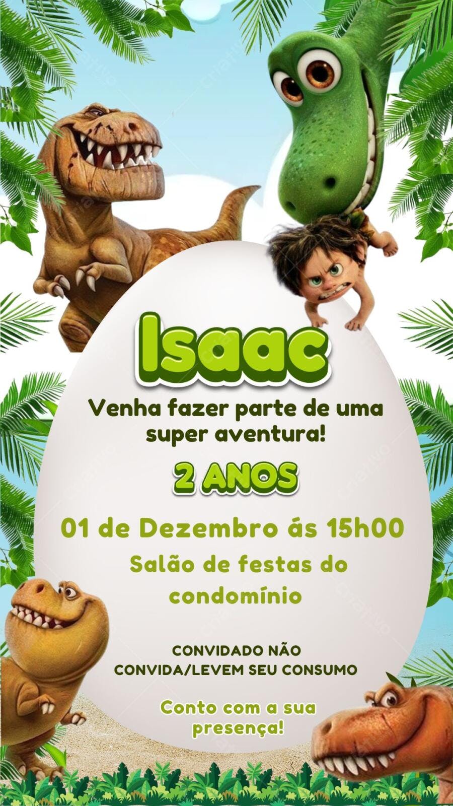 Convite Aniversário O Bom Dinossauro 2 Anos Editável