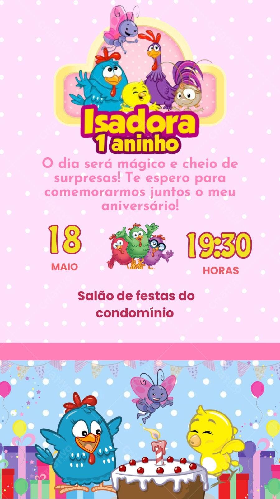 Convite Aniversário Galinha Pintadinha 1 Aninho Editável