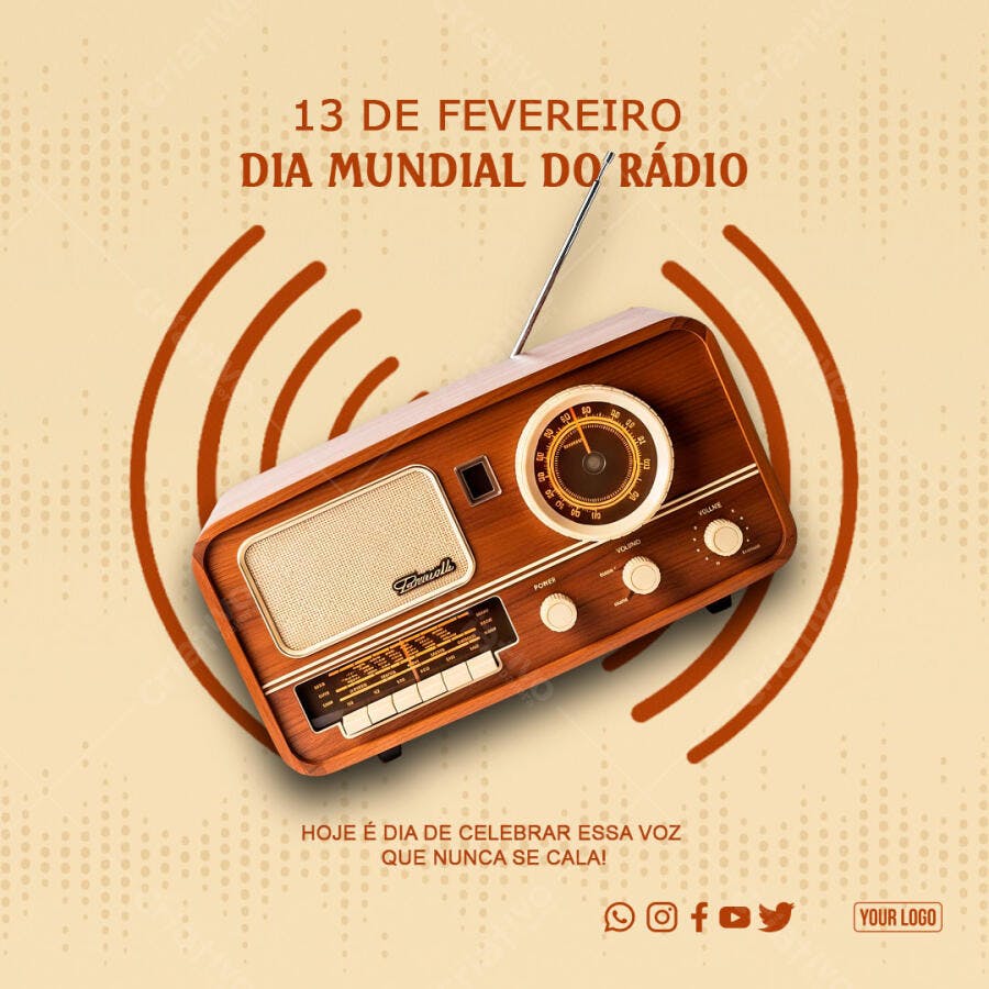 Post Instagram Dia Mundial do Rádio 13 de Fevereiro PSD Editável