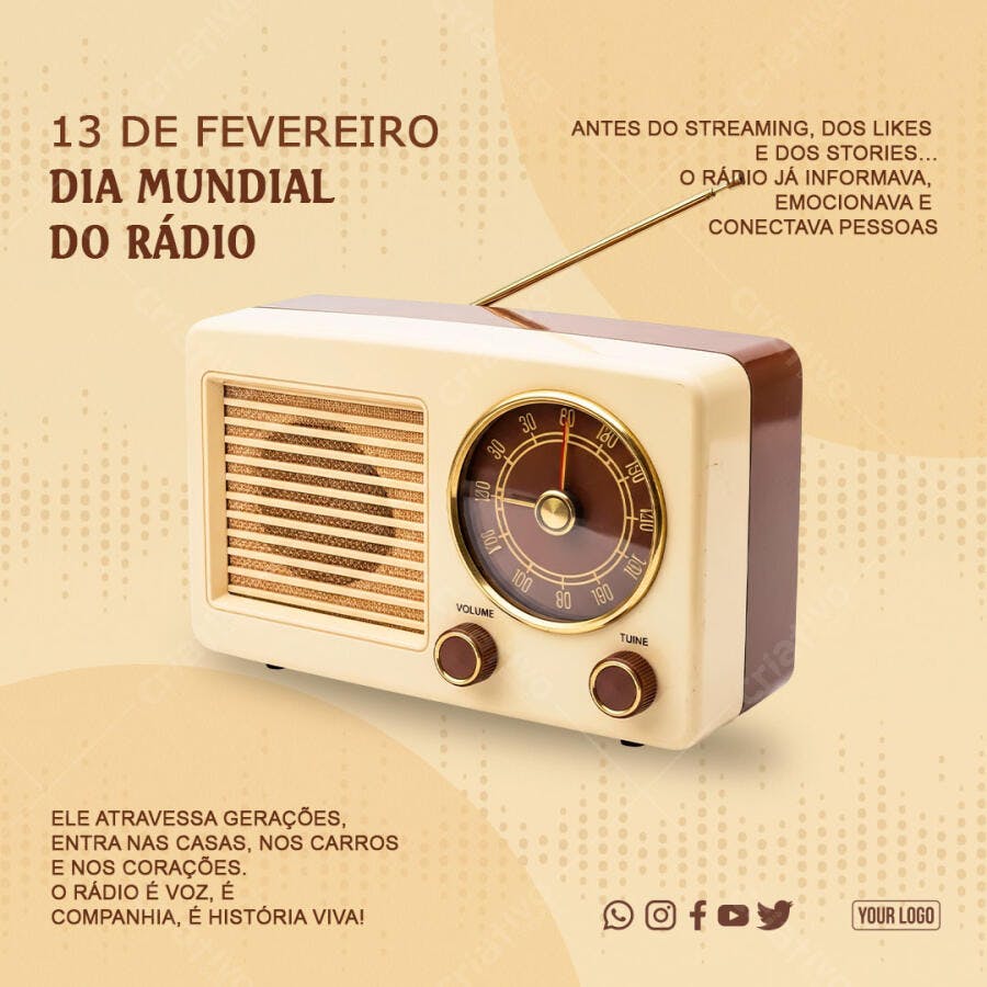 Post Dia Mundial do Rádio 13 de Fevereiro PSD Editável