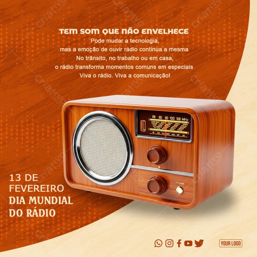 Post Dia Mundial do Rádio 13 de Fevereiro PSD Editável