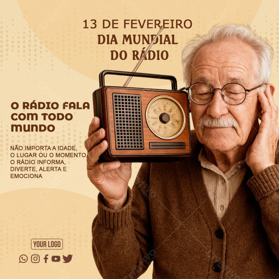 Post Dia Mundial do Rádio 13 de Fevereiro PSD Editável