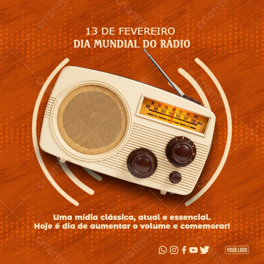 Post Dia Mundial do Rádio 13 de Fevereiro PSD Editável
