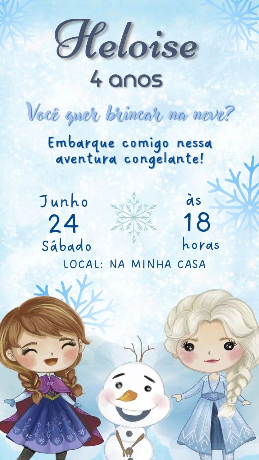 Convite Aniversário Frozen Elsa Anna Olaf 4 Anos Editável