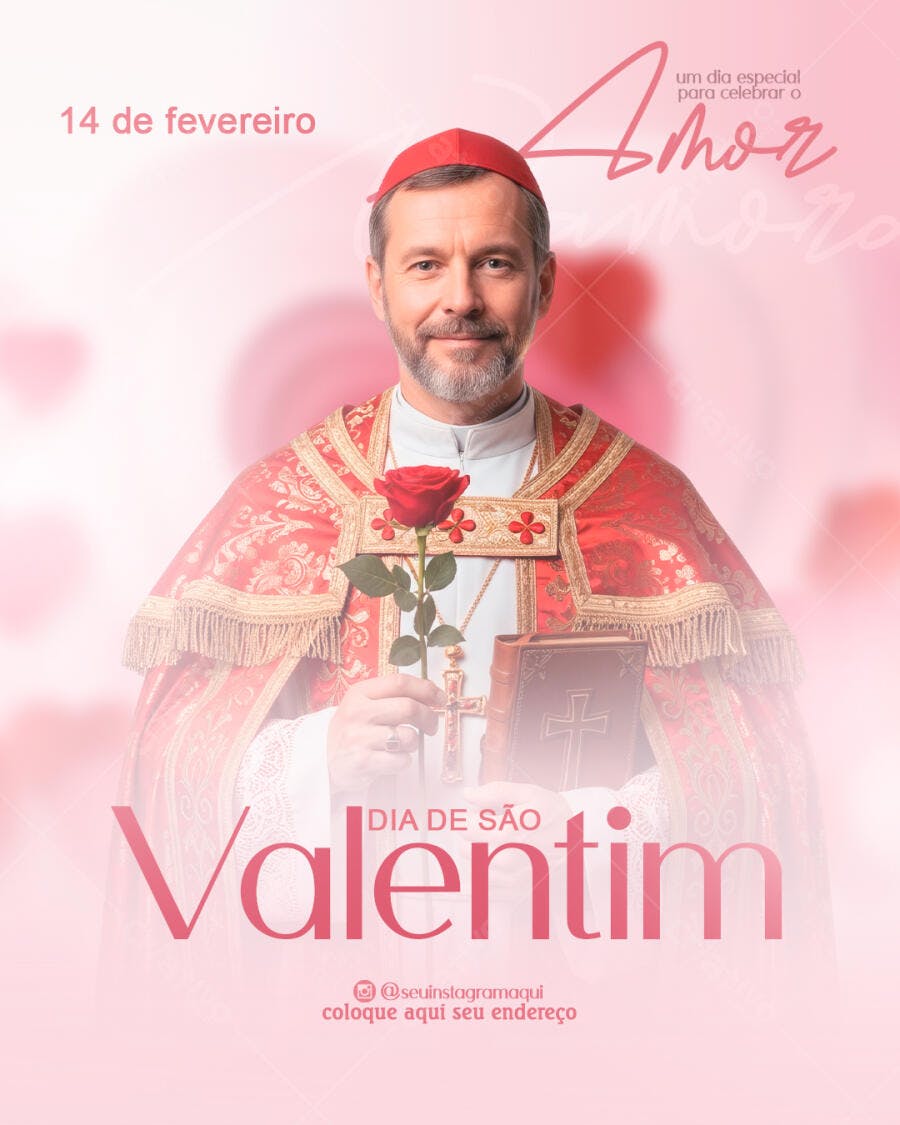 Post Instagram Dia de São Valentim Fevereiro PSD Editável