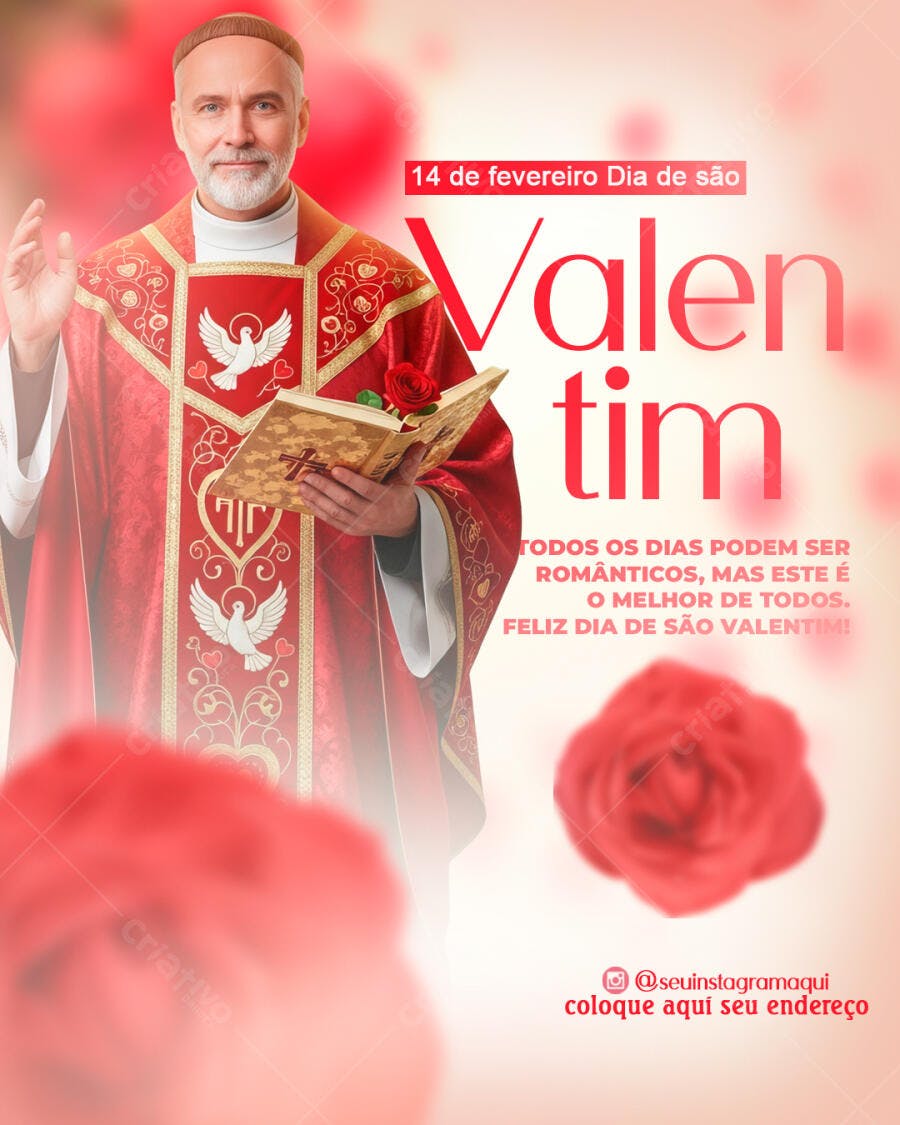 Post Instagram Dia de São Valentim Fevereiro PSD Editável