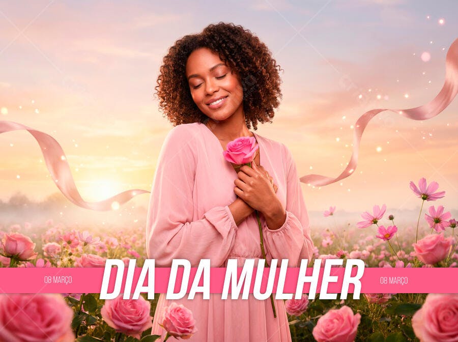 Banner Dia da Mulher 8 de Março Rosas PSD Editável