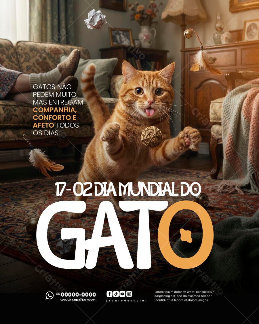 Post Instagram Dia Mundial do Gato Pet Shop PSD Editável