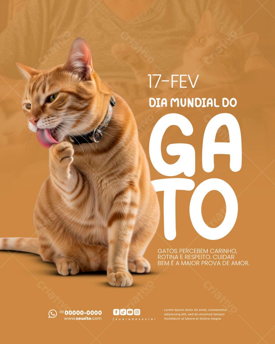 Post Dia Mundial do Gato 17 de Fevereiro Pet Shop PSD Editável