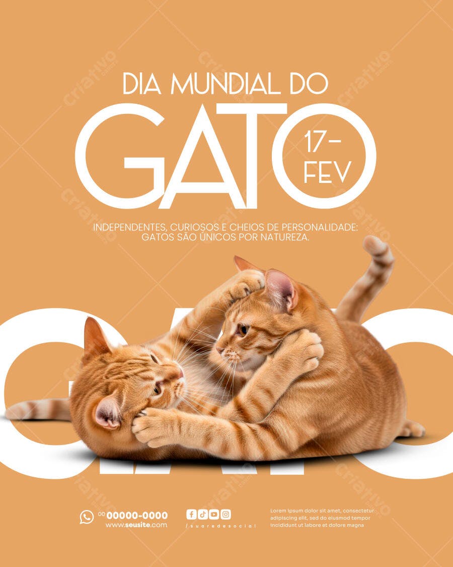 Post Dia Mundial do Gato 17 de Fevereiro Pet Shop PSD Editável