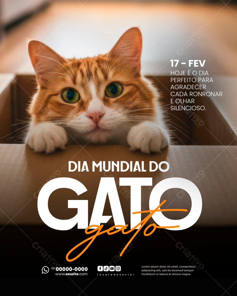 Post Instagram Dia Mundial do Gato 17 de Fevereiro PSD Editável