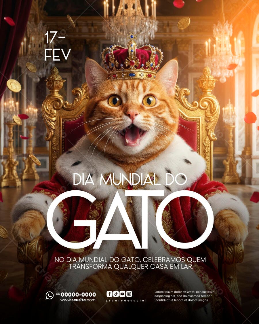 Post Dia Mundial do Gato 17 de Fevereiro Pet Shop PSD Editável
