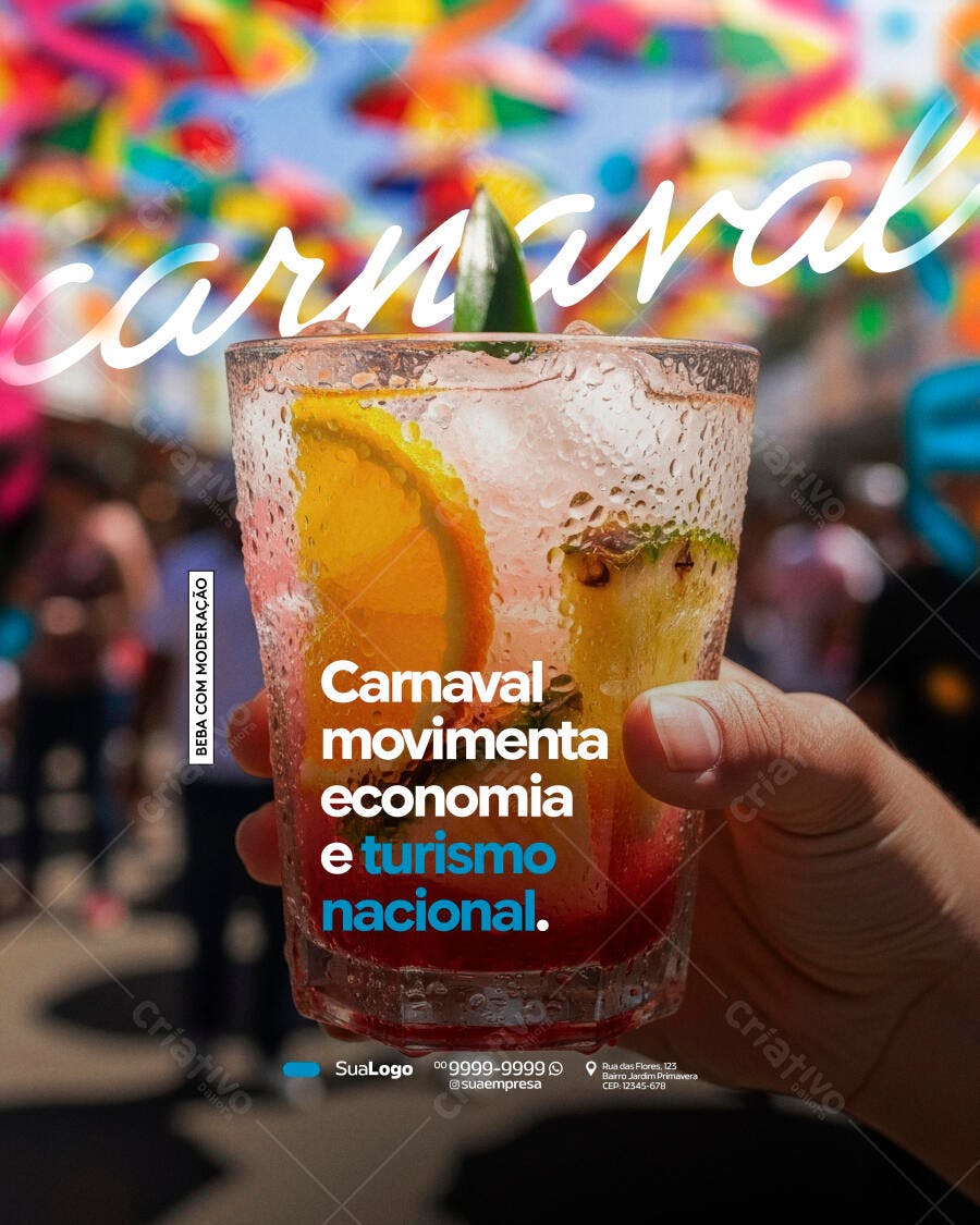Post Instagram Carnaval Fevereiro Bebida PSD Editável