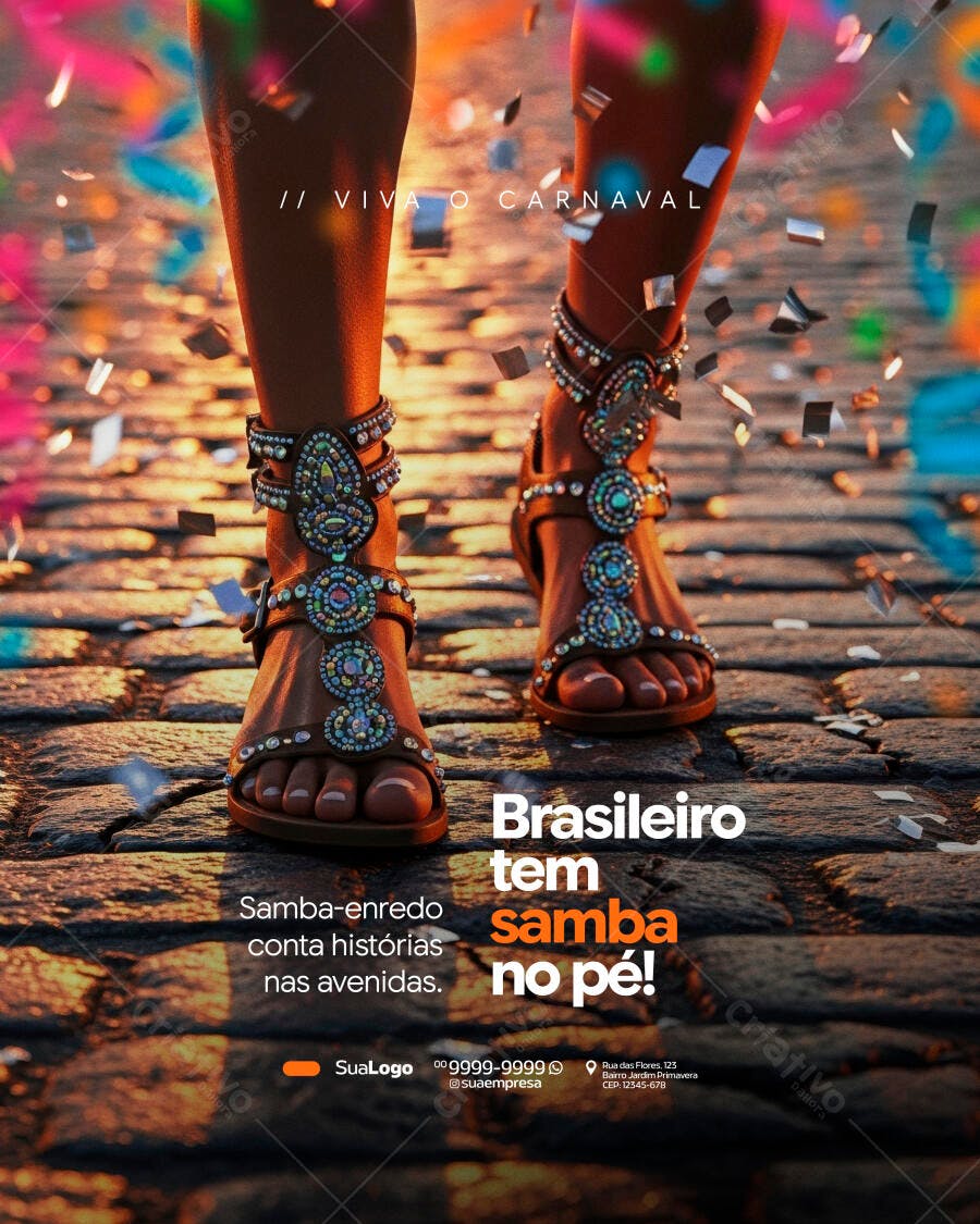 Post Instagram Carnaval Fevereiro Samba PSD Editável