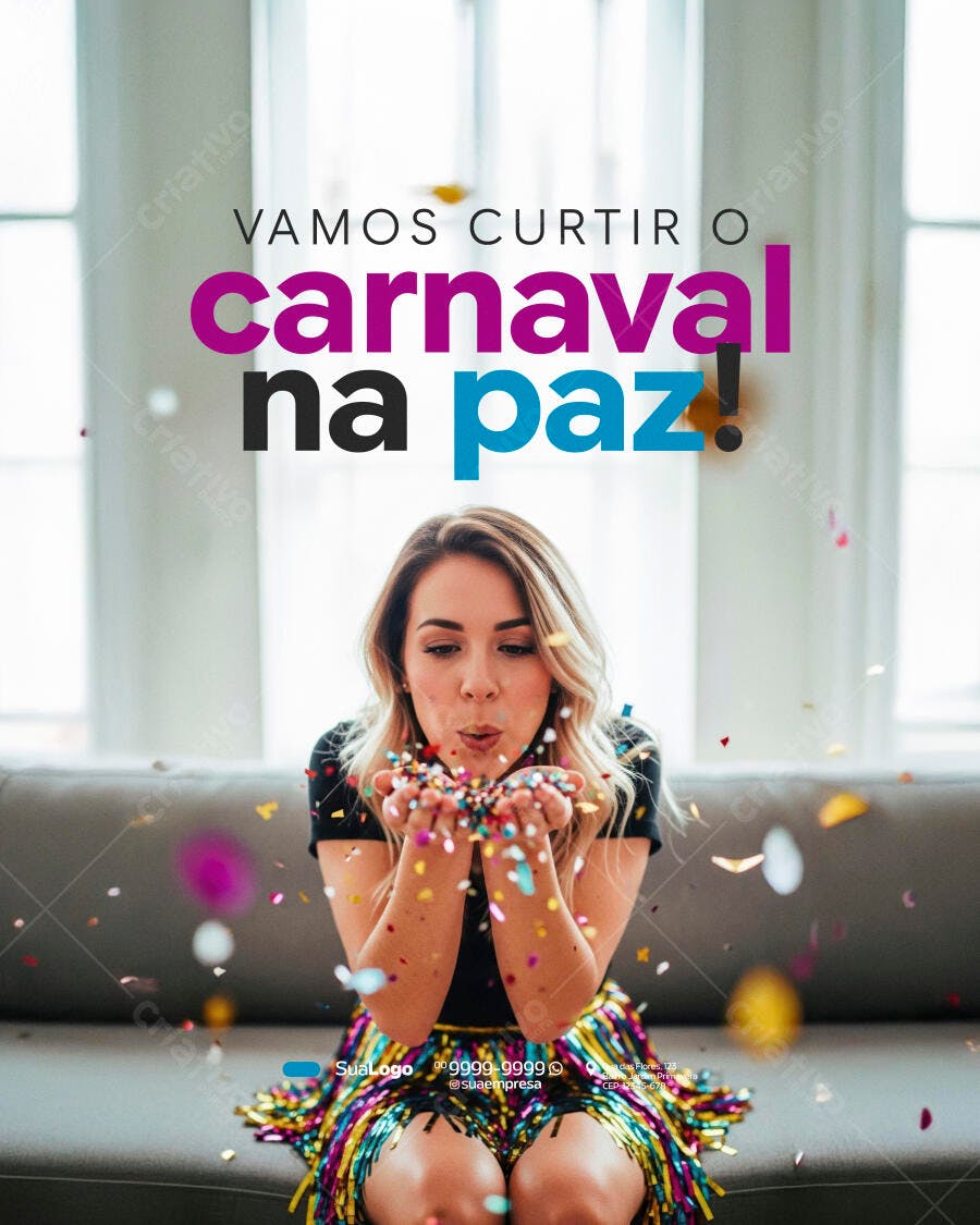 Post Instagram Carnaval na Paz Fevereiro PSD Editável