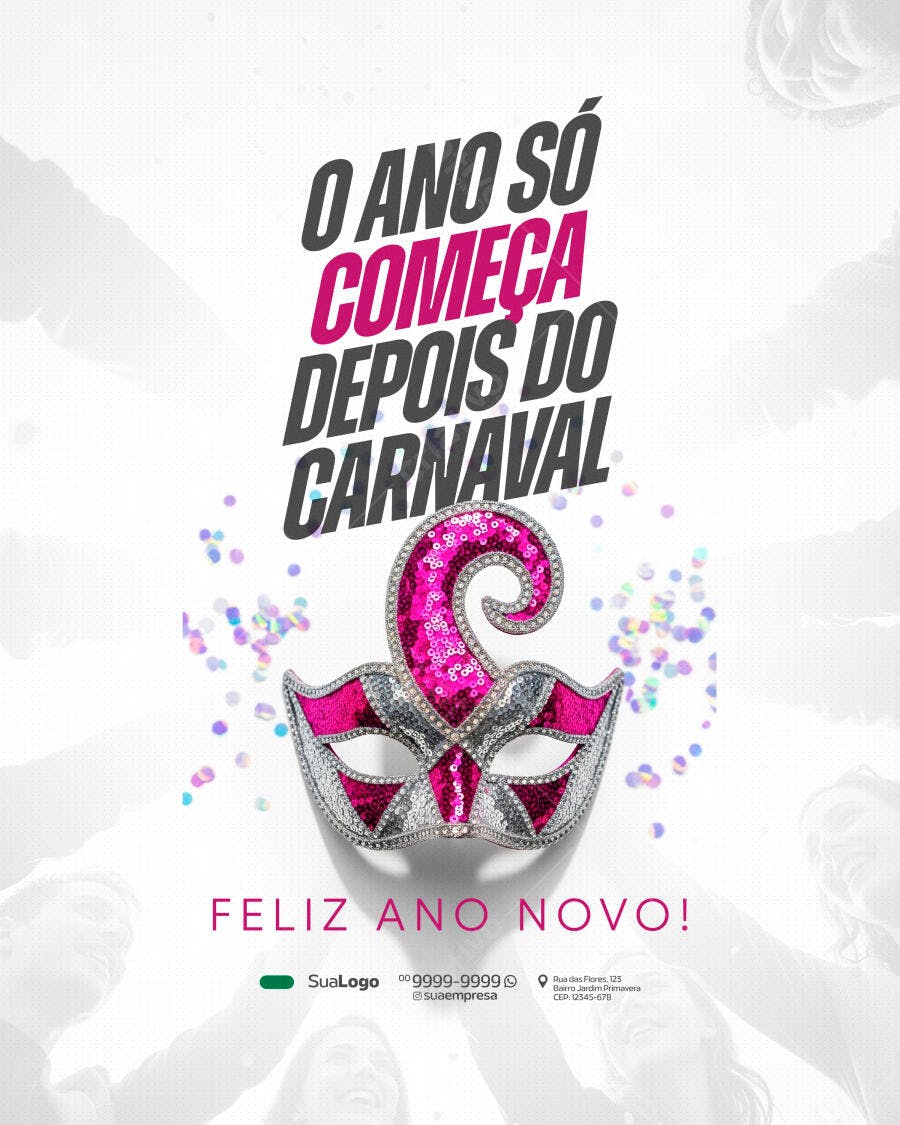 Post Instagram Carnaval Ano Novo Rosa PSD Editável