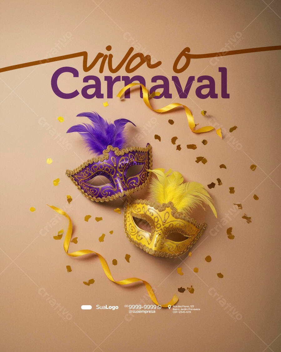 Post Instagram Carnaval Fevereiro Máscaras PSD Editável