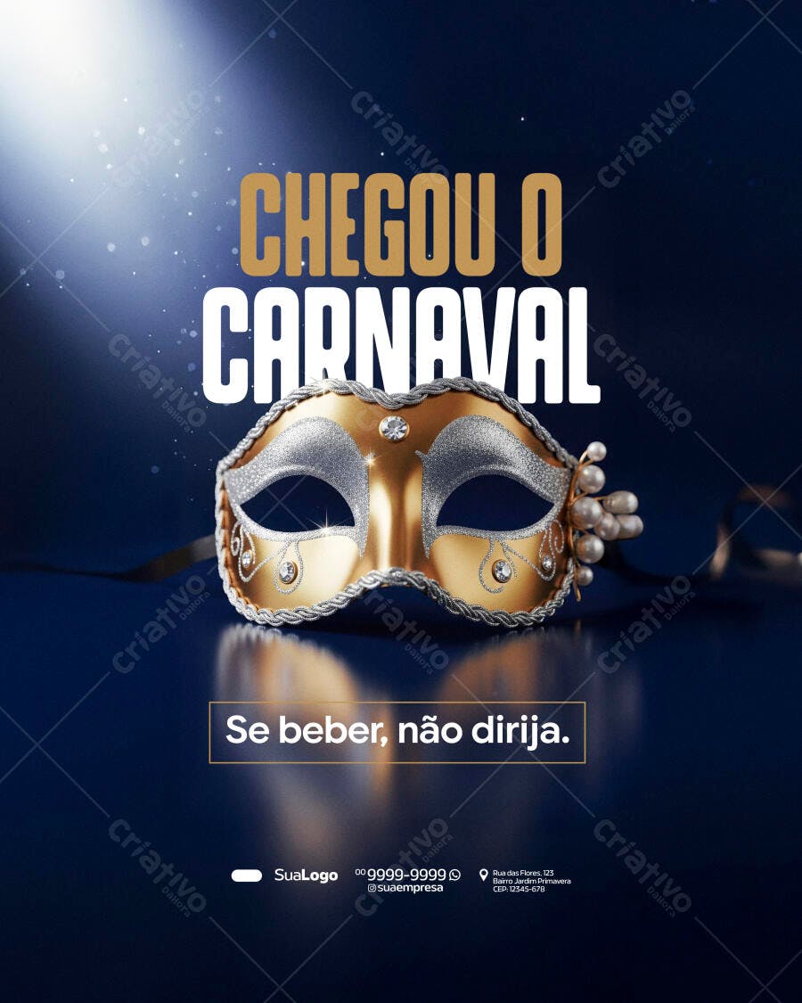 Post Instagram Carnaval Fevereiro Máscara Dourada PSD Editável