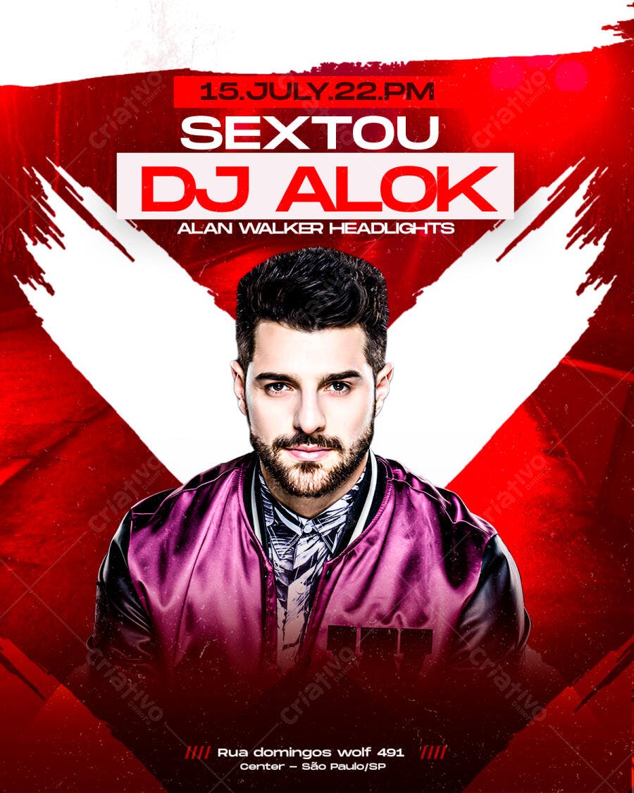 Flyer Festa DJ Alok Balada Eletrônica PSD Editável
