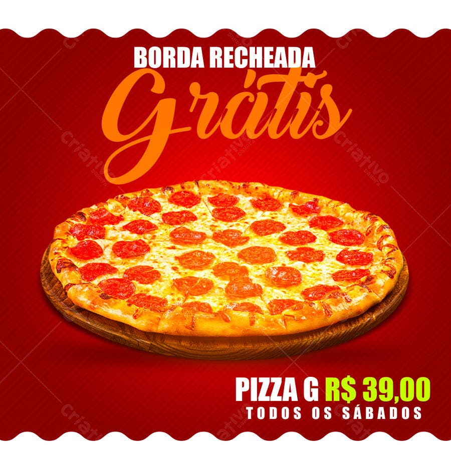 Post Instagram Pizzaria Borda Recheada Grátis PSD Editável