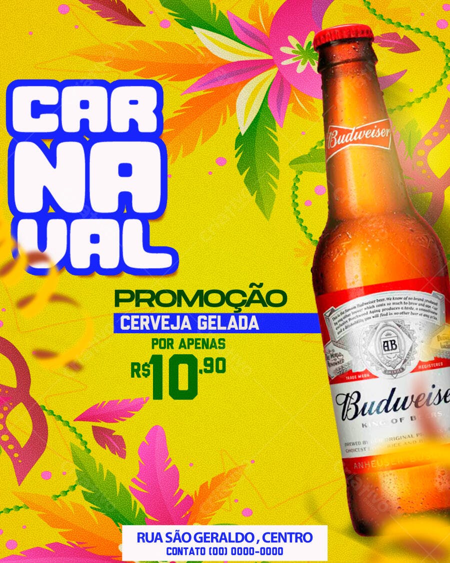 Flyer Carnaval Fevereiro Promoção Cerveja PSD Editável