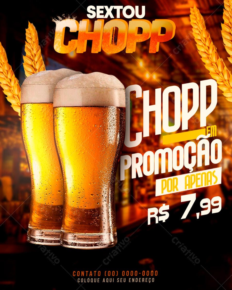 Flyer Sextou Chopp Promoção Bar PSD Editável