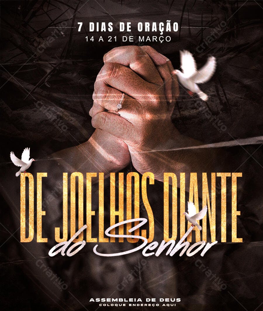 Post Igreja Evento Oração Mãos Pombas PSD Editável