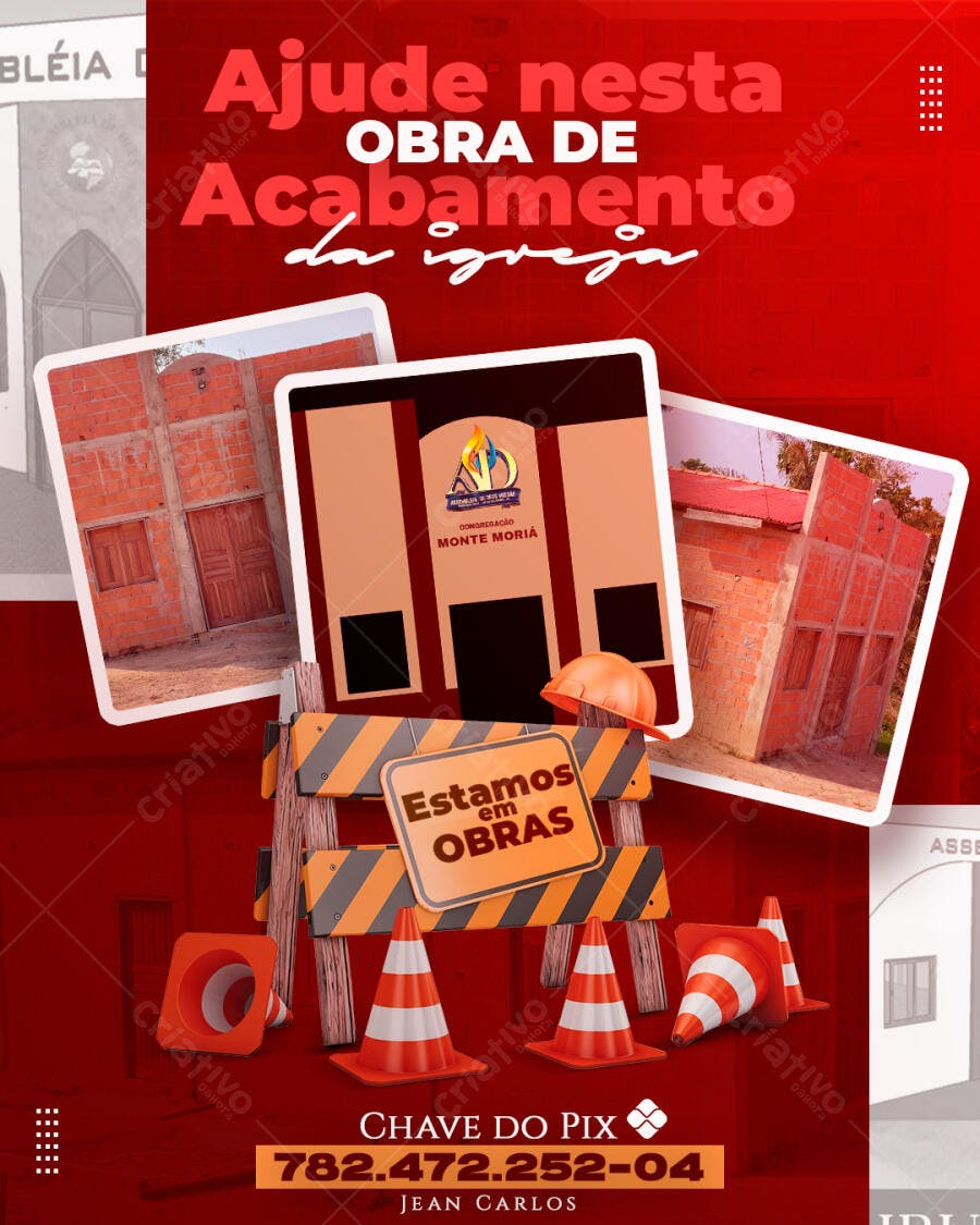 Post Instagram Obra Acabamento Igreja PSD Editável