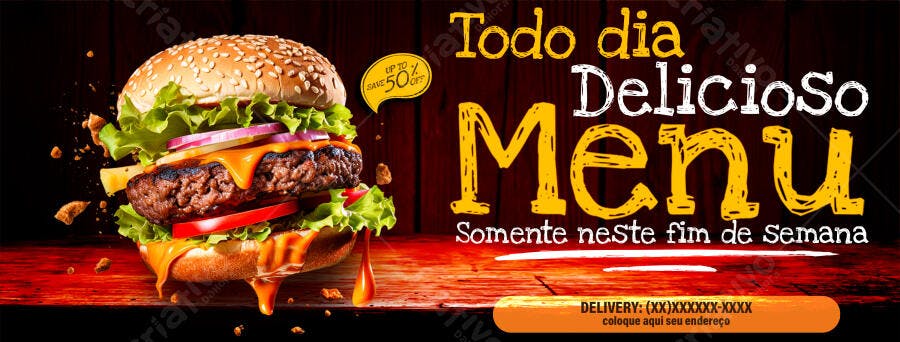 Banner Hamburgueria Delivery Menu Fim de Semana PSD Editável